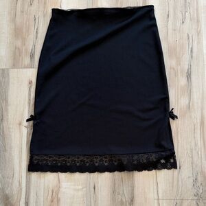 Elegant Black Lace Trim Slip Skirt
